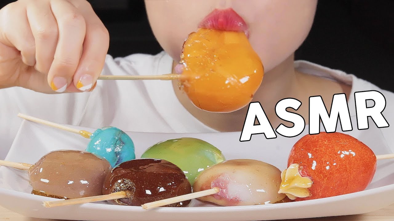 ASMR CANDIED Mochi Ice Cream 아이스크림찹쌀떡 탕후루 (Planet Gummy, Strawberry Marshmallow 지구젤리, 딸기마시멜로우) 먹방