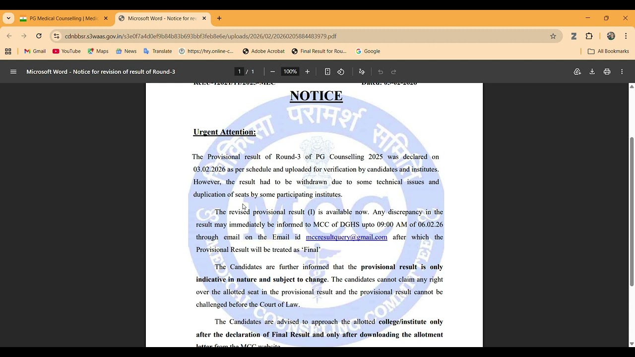 NEET PG 2025 MCC R-3 Provisional Result Revised On 5th Feb : Final Result On 6Th Feb After 9 AM#neet