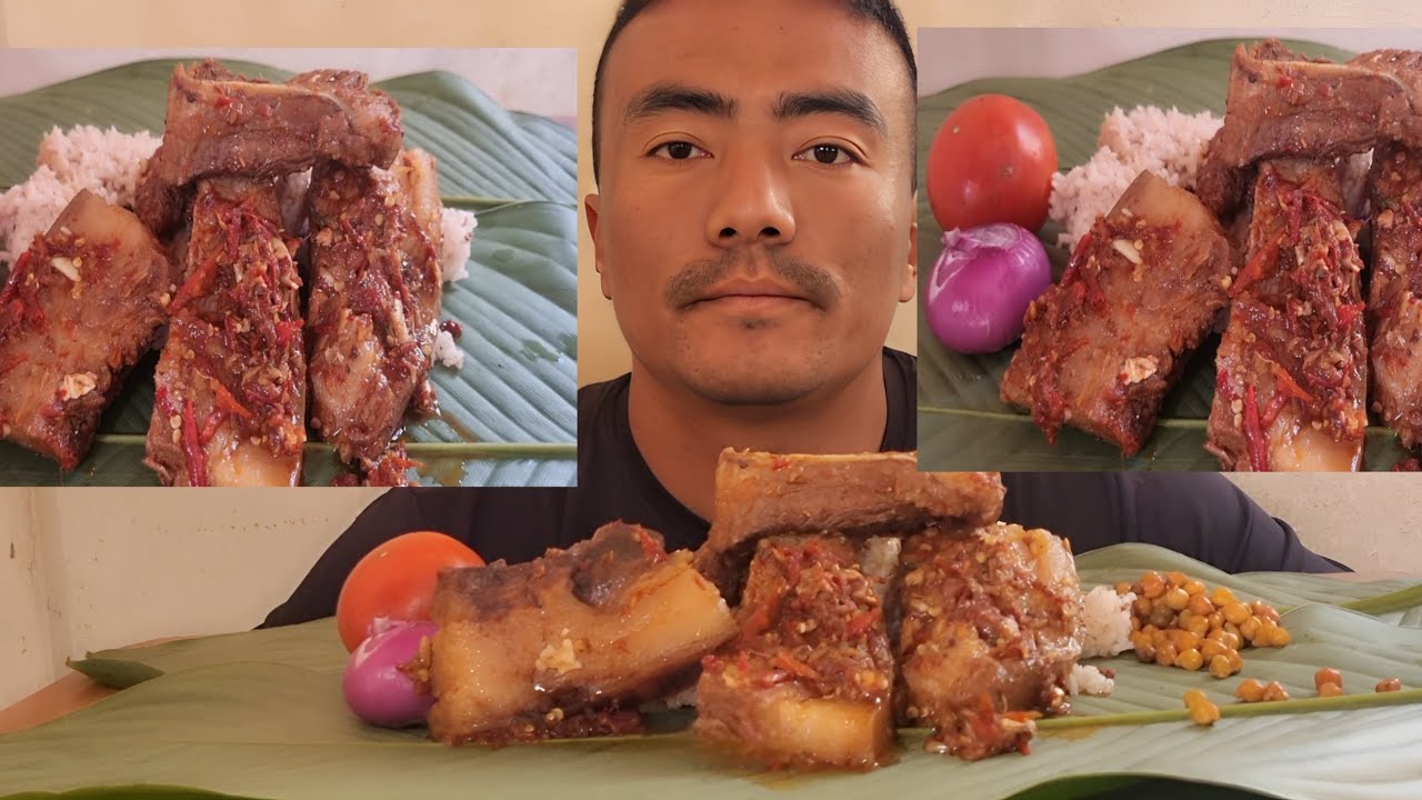 Eating 1kg spicy pork fat,Naga Mukbang 