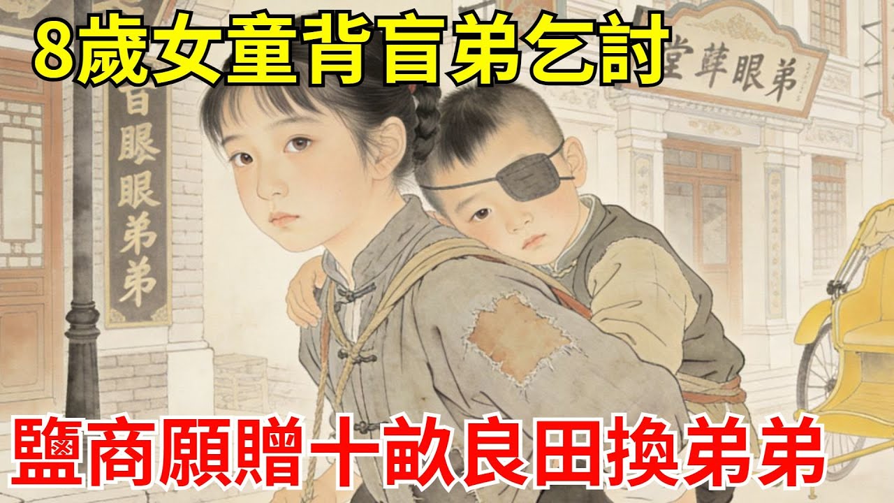 8歲女童背盲弟乞討，鹽商願贈十畝良田換他。她跪地哭著拒絕，一句話讓縣太爺紅了眼眶。縣令解袍贈銀，結局全鎮感動！#故事頻道#聽書#民間故事#説書#善有善報#爽文