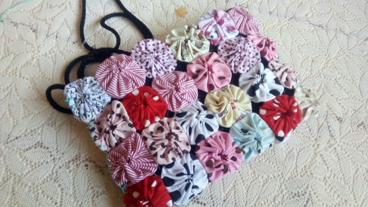 Diy: bolsa de fuxico chique projeto retalho de tecido  .