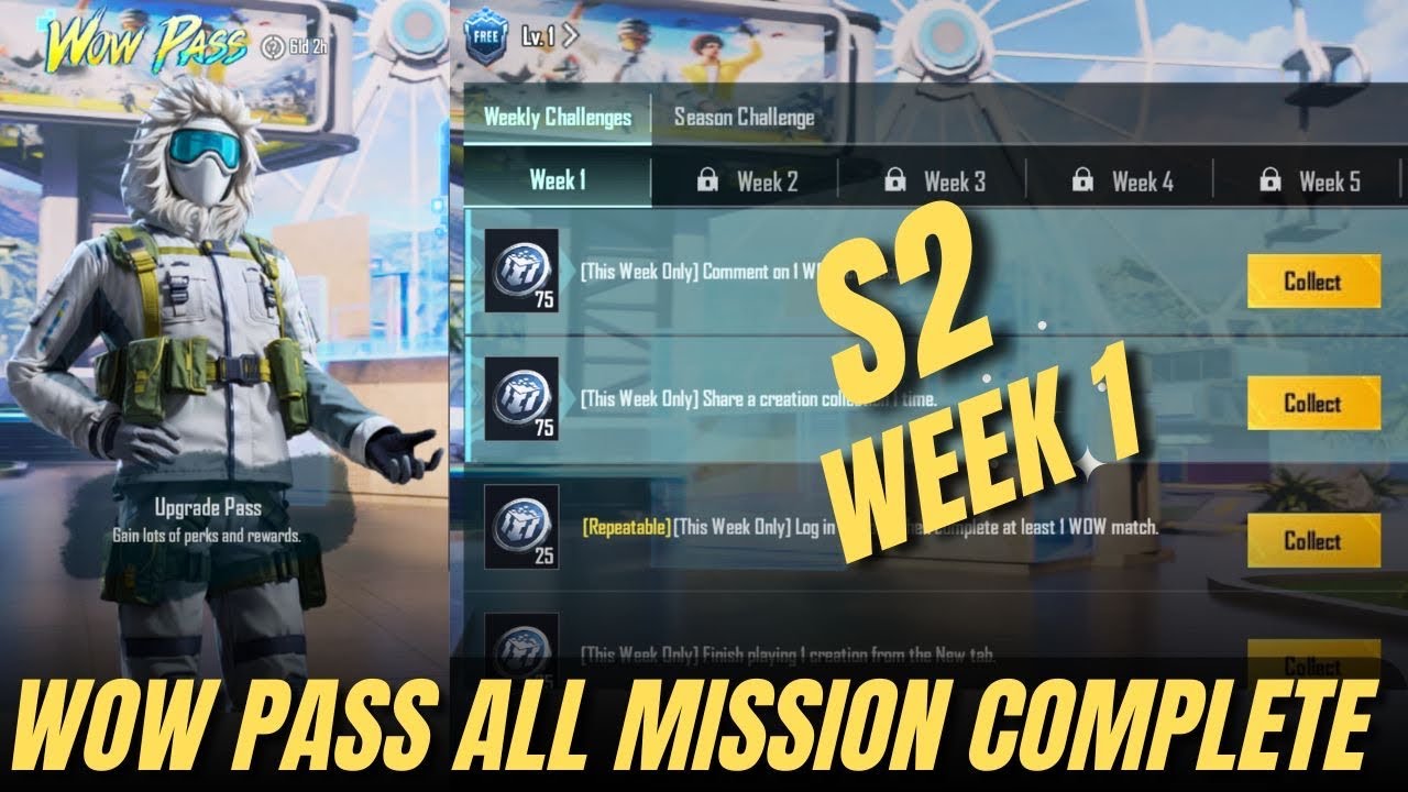 WOW PASS SEASON 2 WEEK 1 ALL MISSION COMPLETE PUBG MOBILE | WOW PASS WEEKLY MISSION