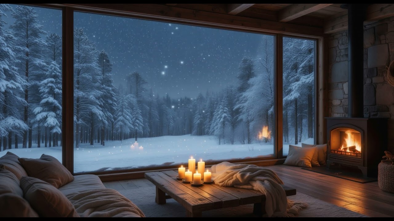 Relaxing Winter Snowfall Ambience ❄️ Cozy Cabin Fireplace Sounds | No Music for Sleep, Focus & Relax