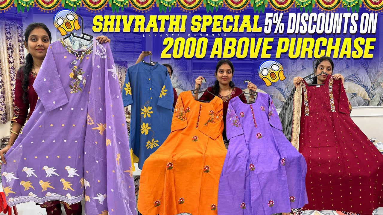 Shivrathri Special Discounts 5% on 2000/- above purchase unique handwork frocks & sets 