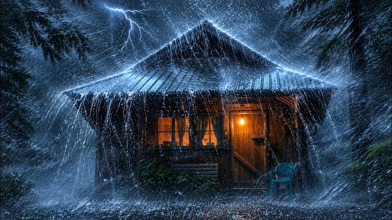 Cozy Cabin Rain in the Forest 🌧️ Heavy Rain & Soft Thunder Sounds for Deep Sleep and Relaxation