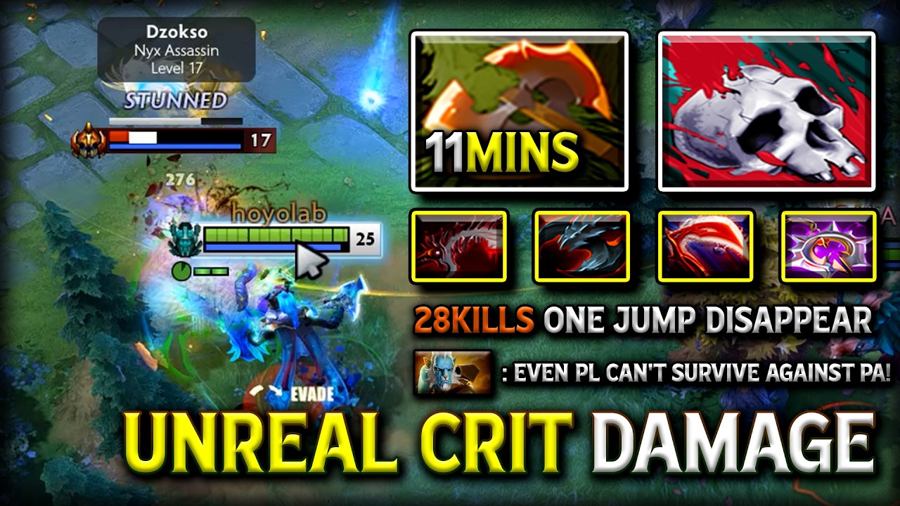 UNREAL CRITICAL DAMAGE QUEEN PHANTOM ASSASSIN | 11Mins BF Item Facing Against Army GOD PL DotA 2