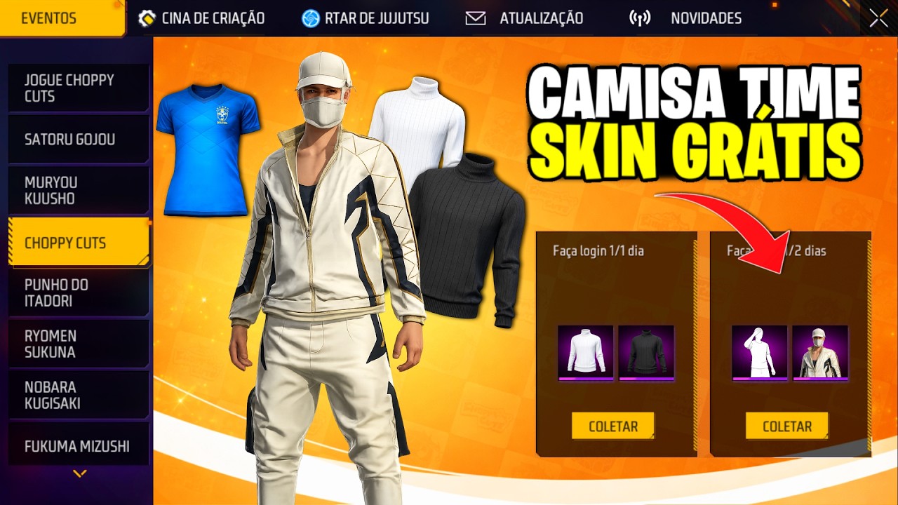 AGORA SIM! CAMISA DE TIME, GOLA ALTA, SKIN GRÁTIS E EMOTE PRA TODOS NO FREE FIRE 🔥