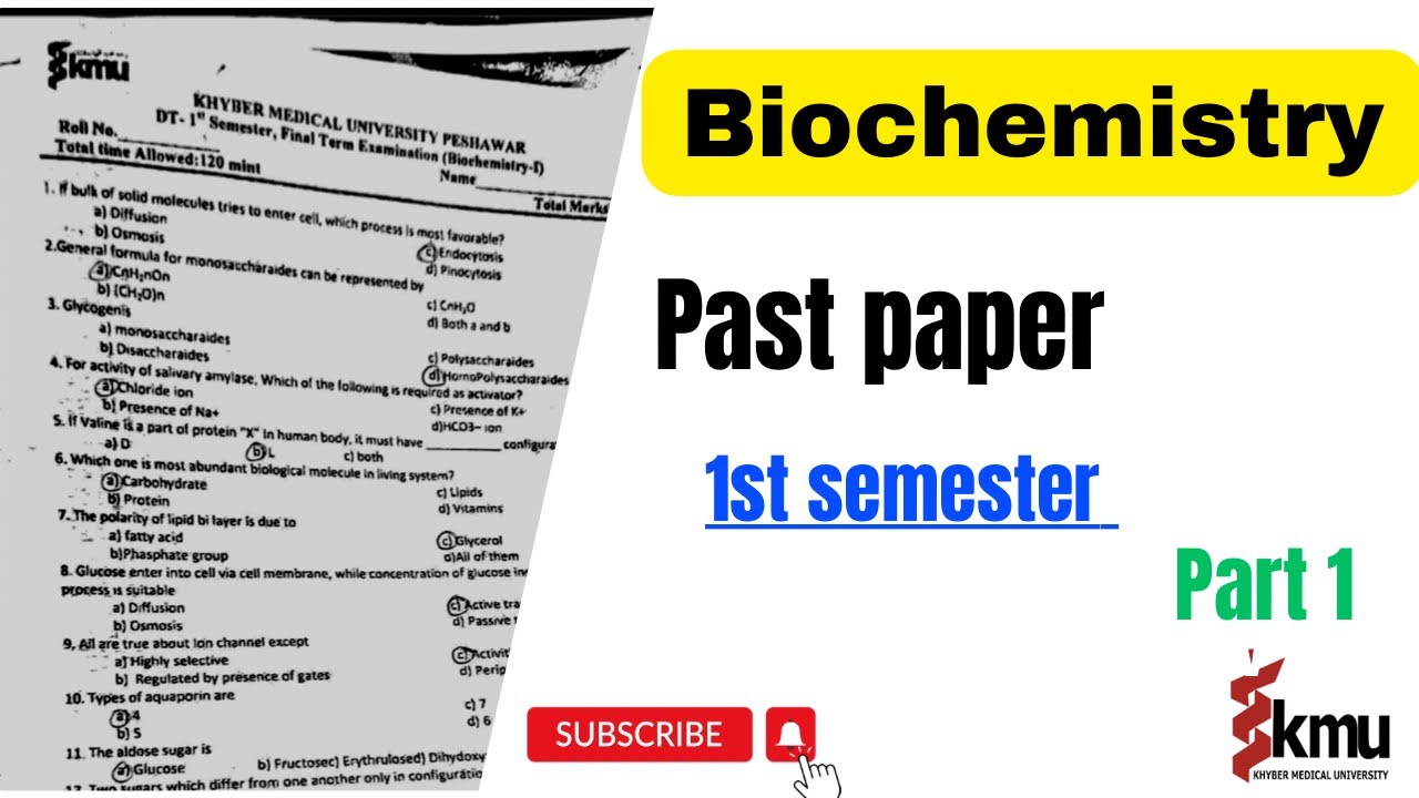 Biochemistry past paper 2018 | Kmu | first semester solved paper | biochemistry mcqs with answers.