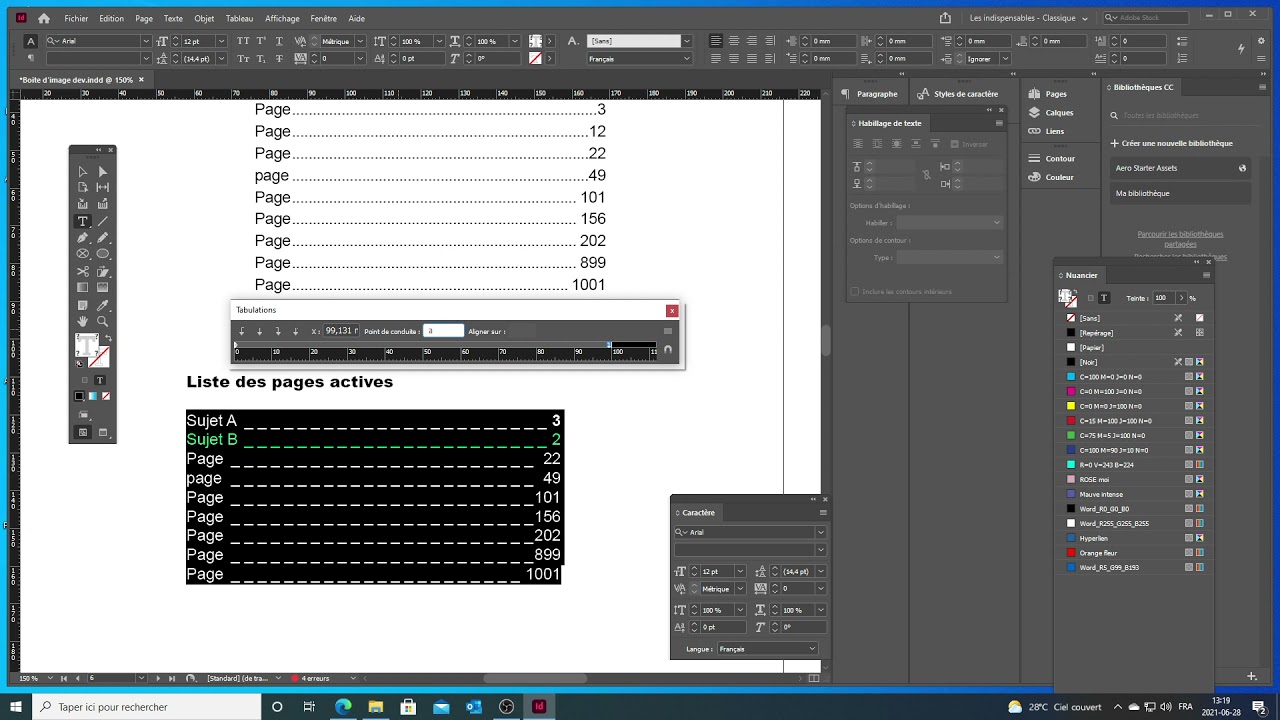 Indesign Tabulation et indentation