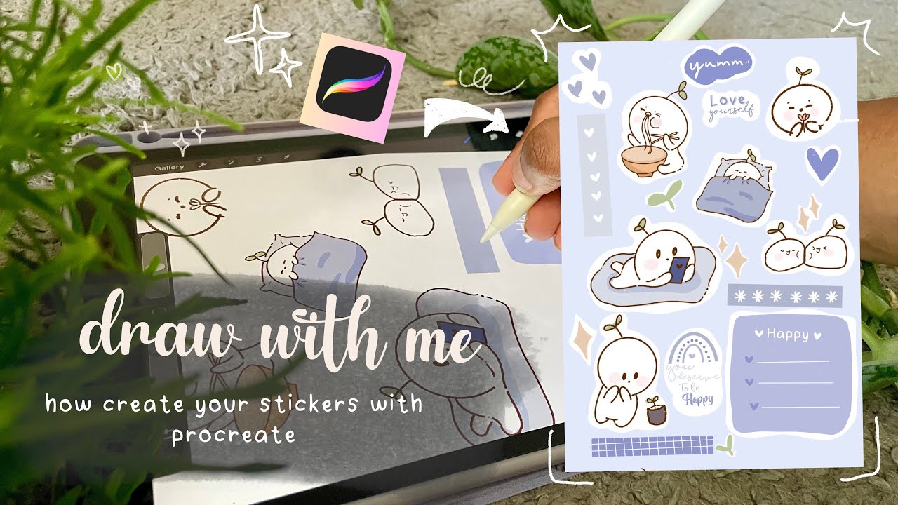 Draw with me on procreate 🤗 simple, aesthetic sticker drawing ideas on iPad 