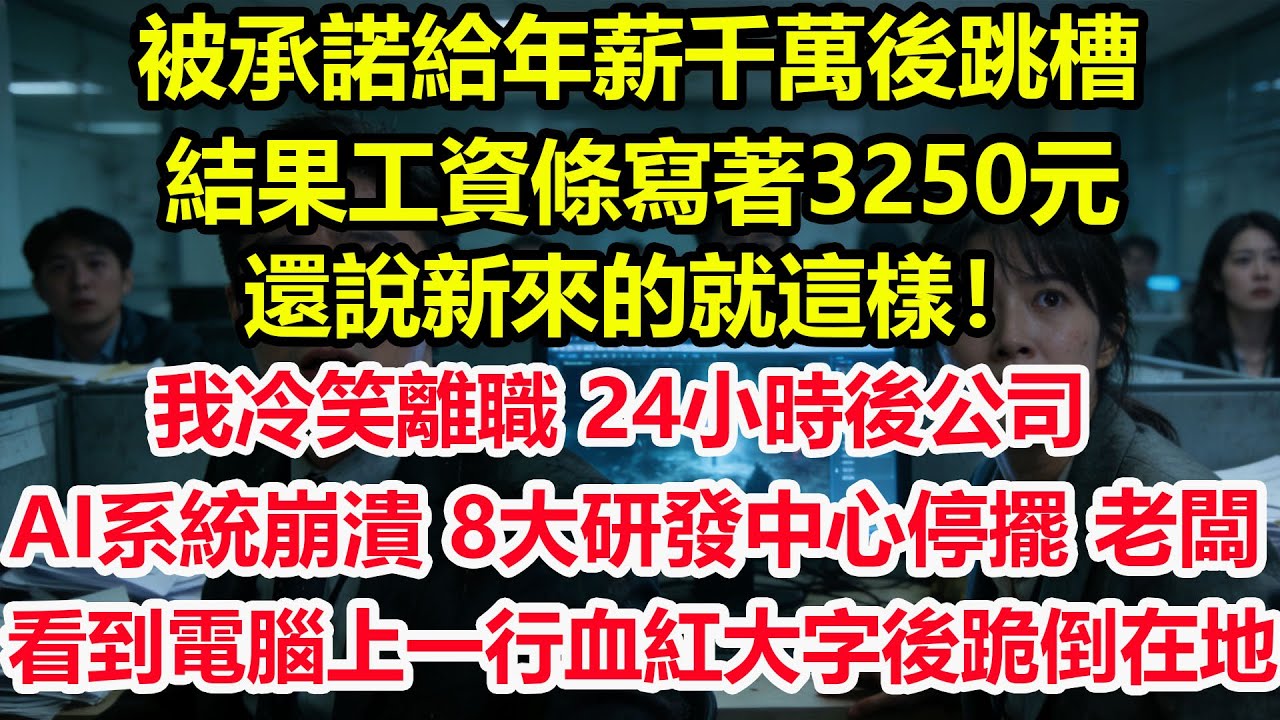 被承諾給年薪千萬後跳槽，結果工資條寫著3250元，還說新來的就這樣！我冷笑離職，24小時後公司AI系統崩潰，8大研發中心停擺！老闆看到電腦上一行血紅大字後跪倒在地#情感 #爽文 #職場 #生活 #總裁
