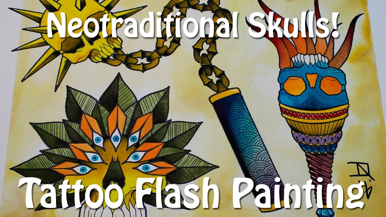 Neotraditional Skulls! - Tattoo Flash Painting