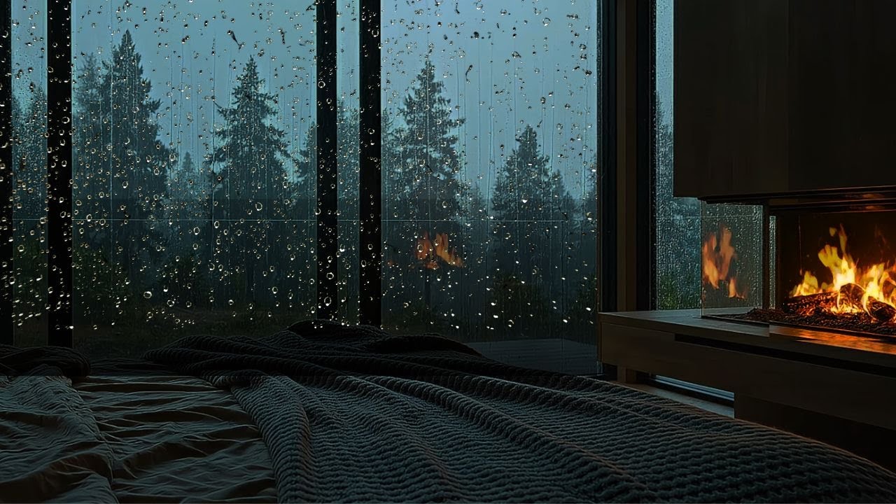 Rain on Window & Fireplace Sounds  Fall Asleep Fast  3 Hours