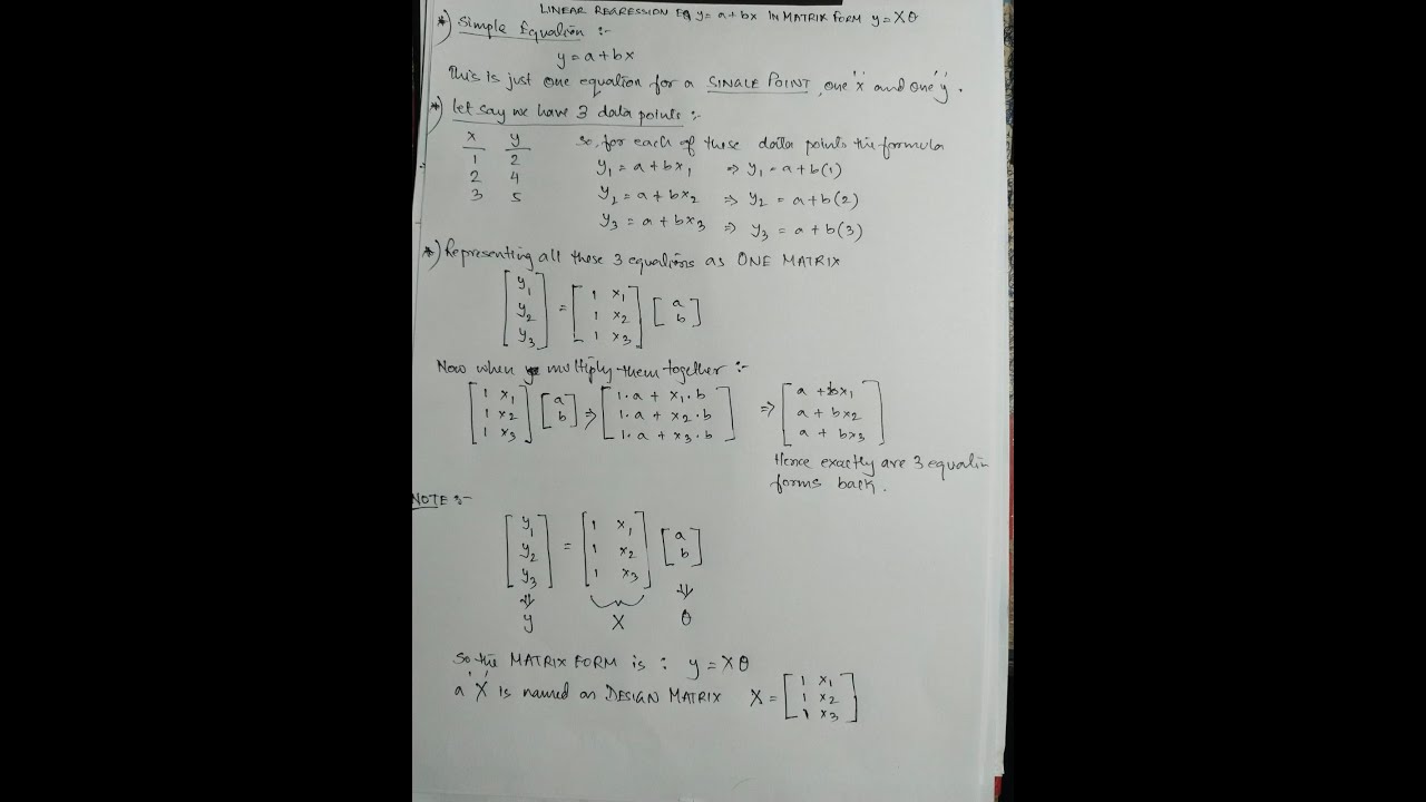 Linear Regression in Matrix Form | Single Variable | y = Xθ
