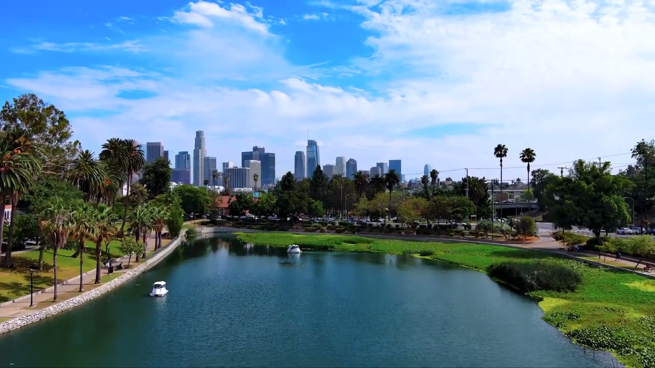 Echo Park Lake Aerial Tour: Iconic LA Skyline Views | 4K Mavic 4 Pro