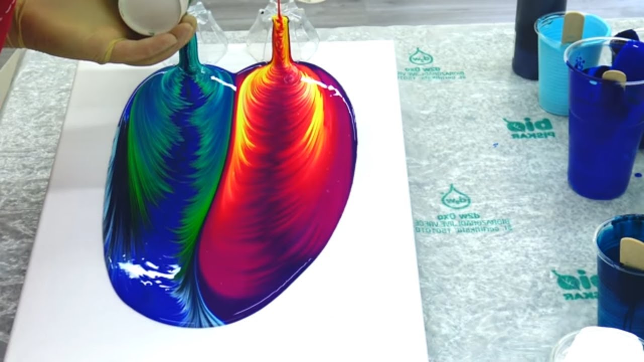 (413)  Sunset ~ 2 cups Straight pour over Cup bottom ~ Fluid art technique
