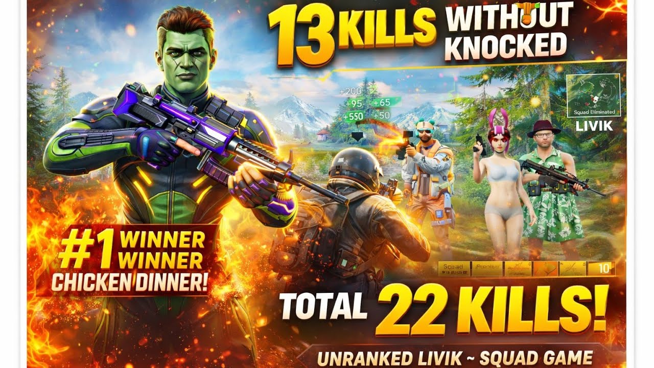 BGMI Livik 22 Kills Squad Win 🔥 13 Kills Without Knock | Unranked Gameplay