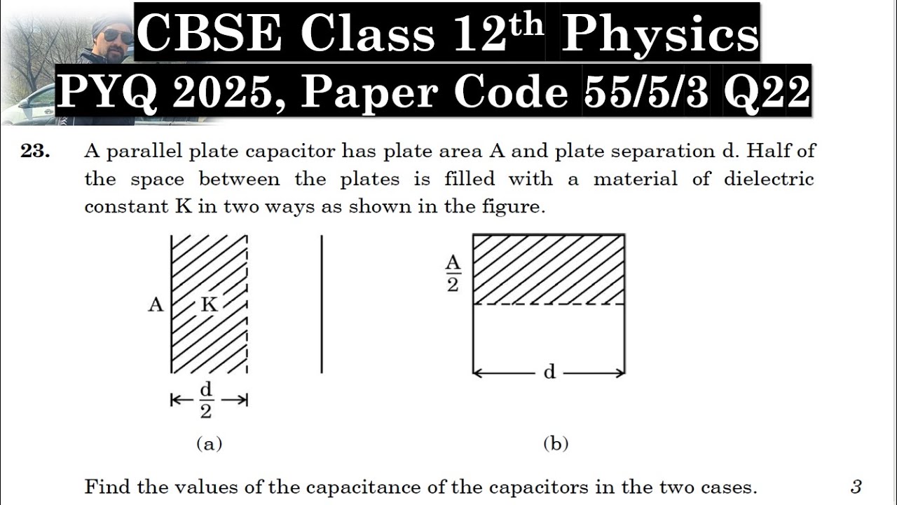 A parallel plate capacitor has plate area A and plate separation d. Half of the space between the pl