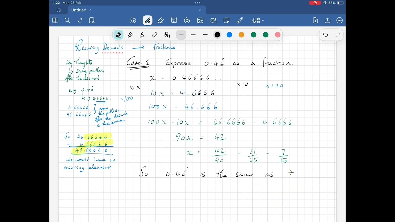 Recurring Decimals to fractions
