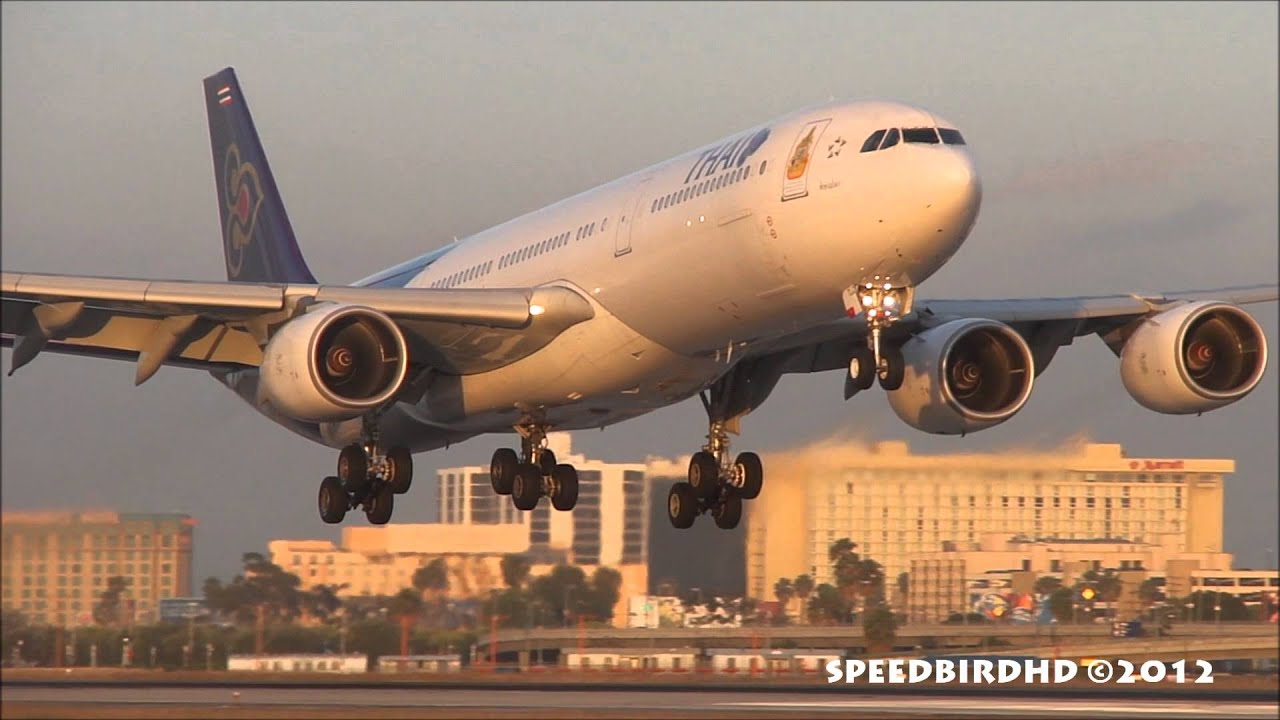 THAI Airways Airbus A340-541 [HS-TLC] Sunset Landing in Los Angeles