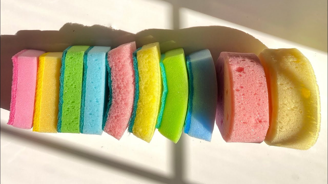ASMR bulk kitchen + bath sponge ripping - dry / jelly crispy foam + scours