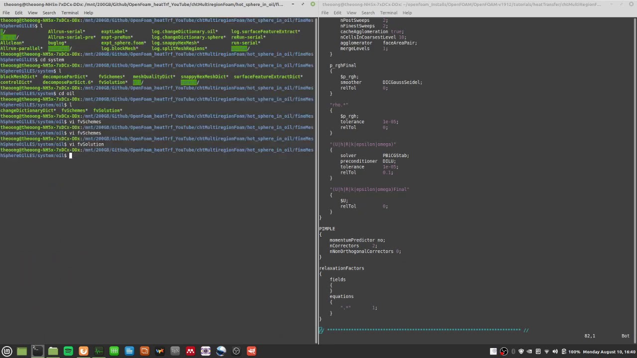 OpenFoam Heat Transfer 58 - adding turbulence editing fvSolution fvSchemes changeDictionary