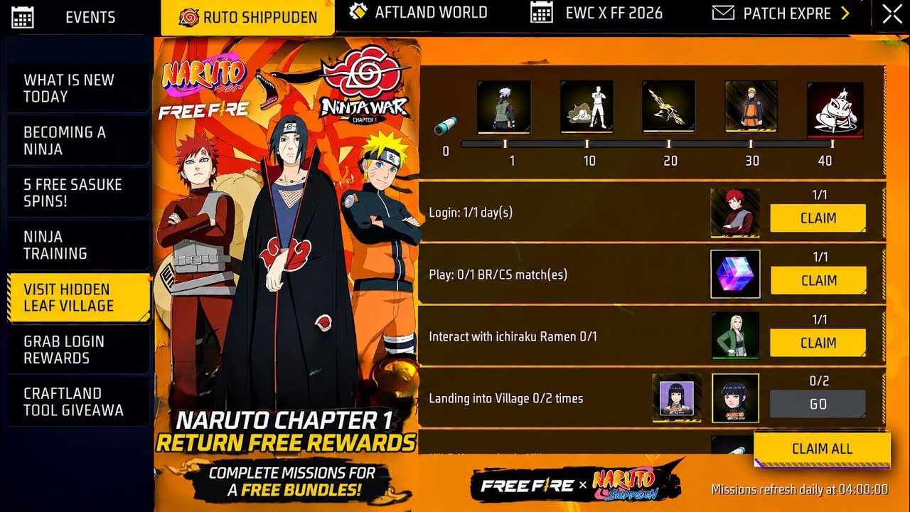 101% Confirmed Naruto Event All Rewards 😘 Chapter 1 Return | Pink Diamond Return | FF New Event
