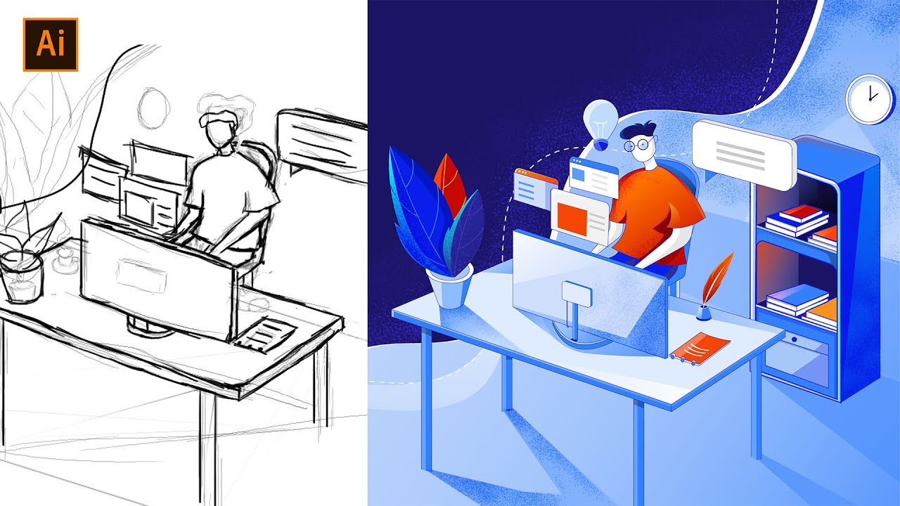 Flat Illustration | Adobe Illustrator (Time Lapse)