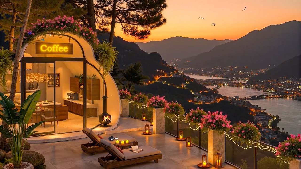 Tranquil Summer Night 🌙 Relaxing Jazz | Warm Cafe Jazz Ambience with Cozy Terrace River for Study☕