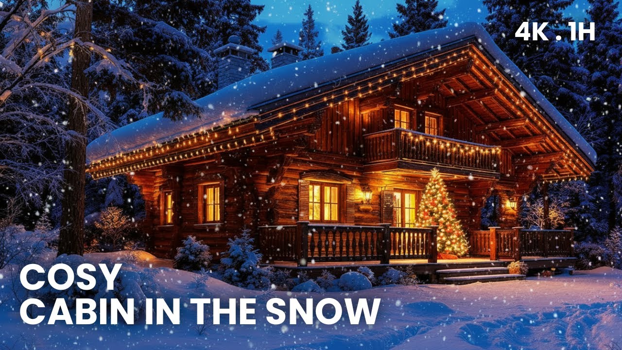 Cozy Cabin in the Snow | Peaceful Winter Ambience for Relaxation (4K • 1H)