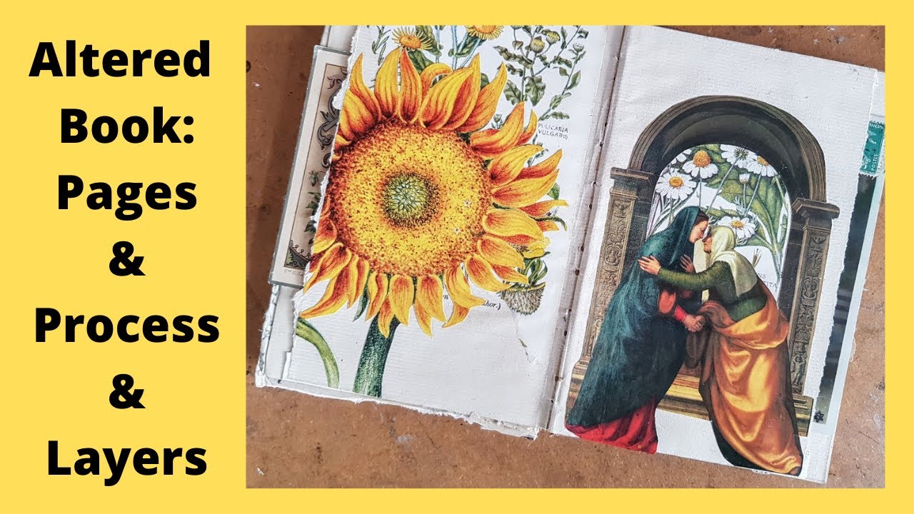 Altered Book Pages in Progress: Ideas, layers, and collage