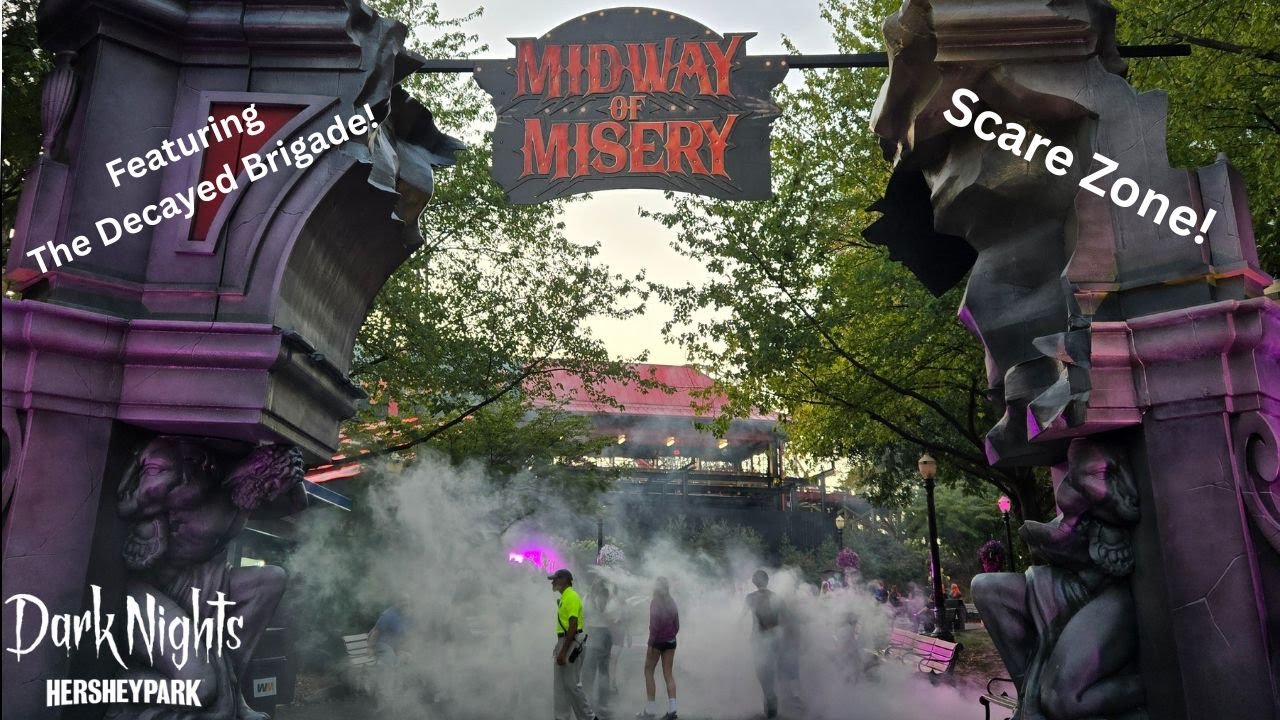 Midway of Misery Scare Zone featuring The Decayed Brigade! Dark Nights 2025 at Hersheypark!