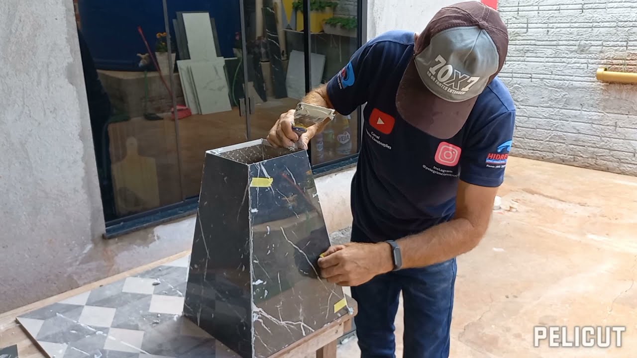 #Como fazer vaso de plantas com porcelanato  marmorizado preto!!