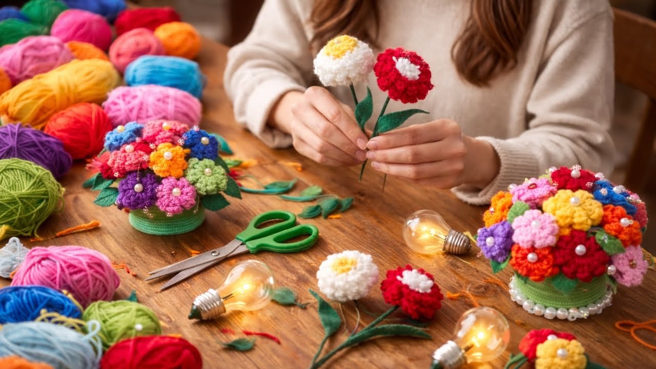 Turn Yarn Into Beautiful Flowers | 3 Easy DIY Ideas😍🧶