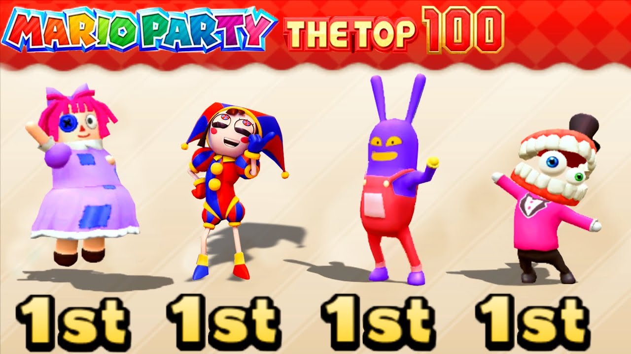 Mario Party The Top 100 Minigames - Ragatha Vs Pomni Vs Jax Vs Caine (Hardest Difficulty)