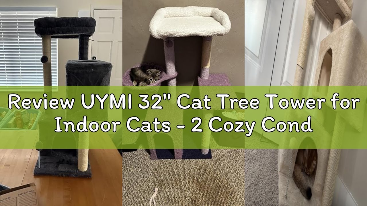 Review UYMI 32" Cat Tree Tower for Indoor Cats - 2 Cozy Condos, Multi-Level Cat Scratching Posts wit