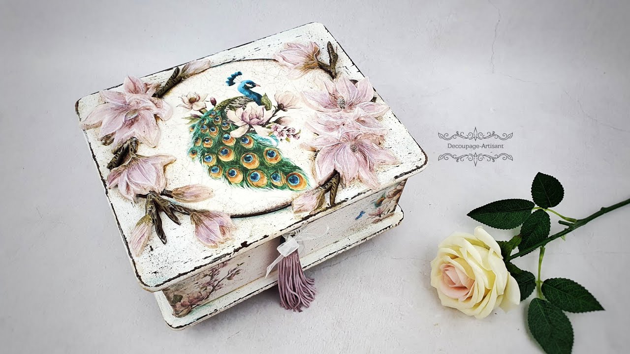 Decoupage # a box with a peacock and magnolia #CADENCE # DIY tutorial...