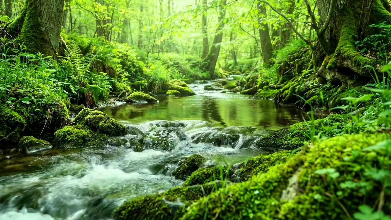 Forest Stream Flowing with Birds Singing, Peaceful White Noise for Study, Sleep, and Relaxation