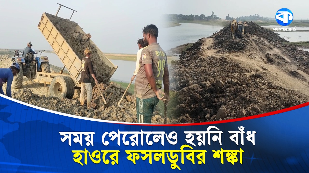নির্ধারিত সময়ে শেষ হয়নি বাঁধের কাজ, হাওরে ফসলডুবির শঙ্কা | Haor | Dam Work | Kaler Kantho