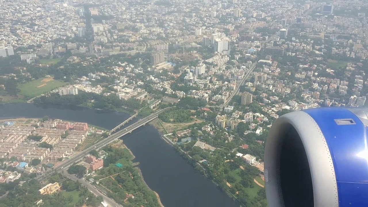 Landing at Chennai Airport, aerial view from Marina Beach