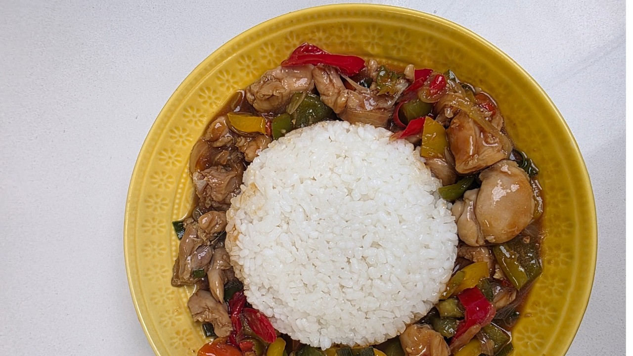 Japanese Kokoro rice and Chicken Vegetable curry sauce.