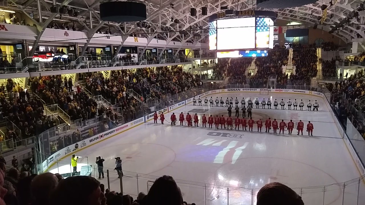 Jesse McGuire playing the National Anthem before Michigan/Ohio State Hockey Game