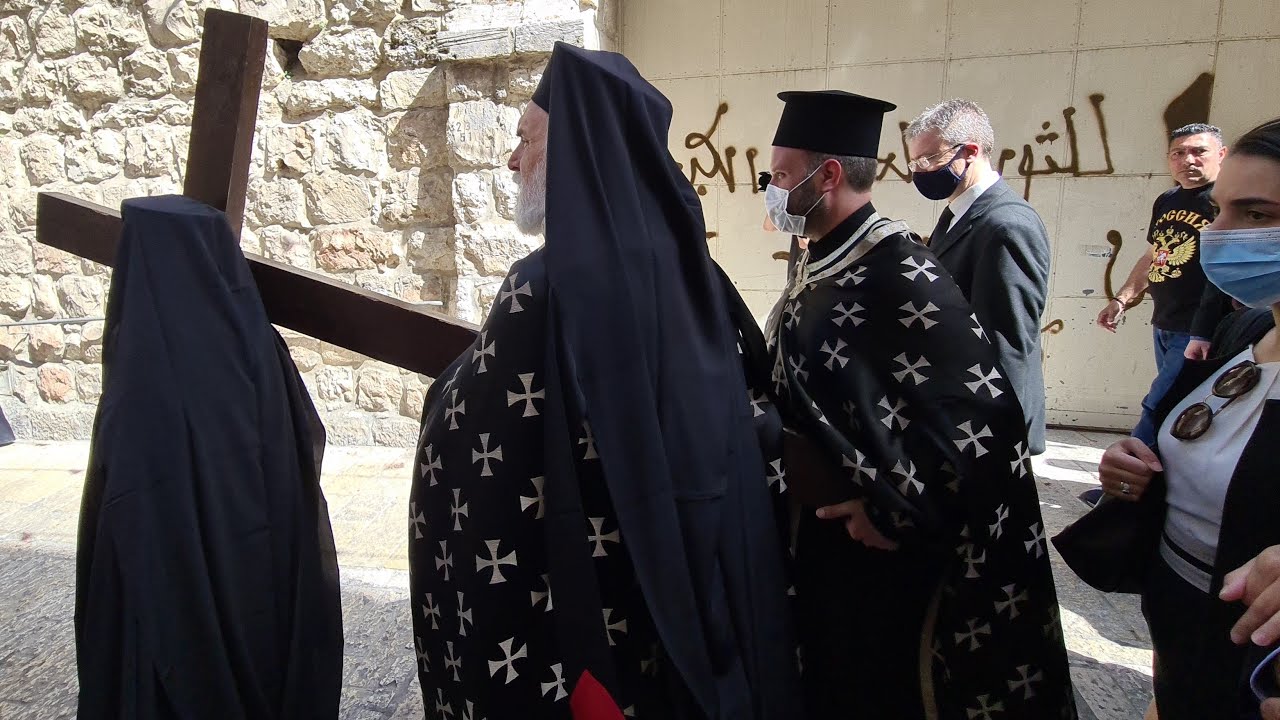 The Holy Friday procession of the Greek Orthodox Patriarchate in Jerusalem. Easter.