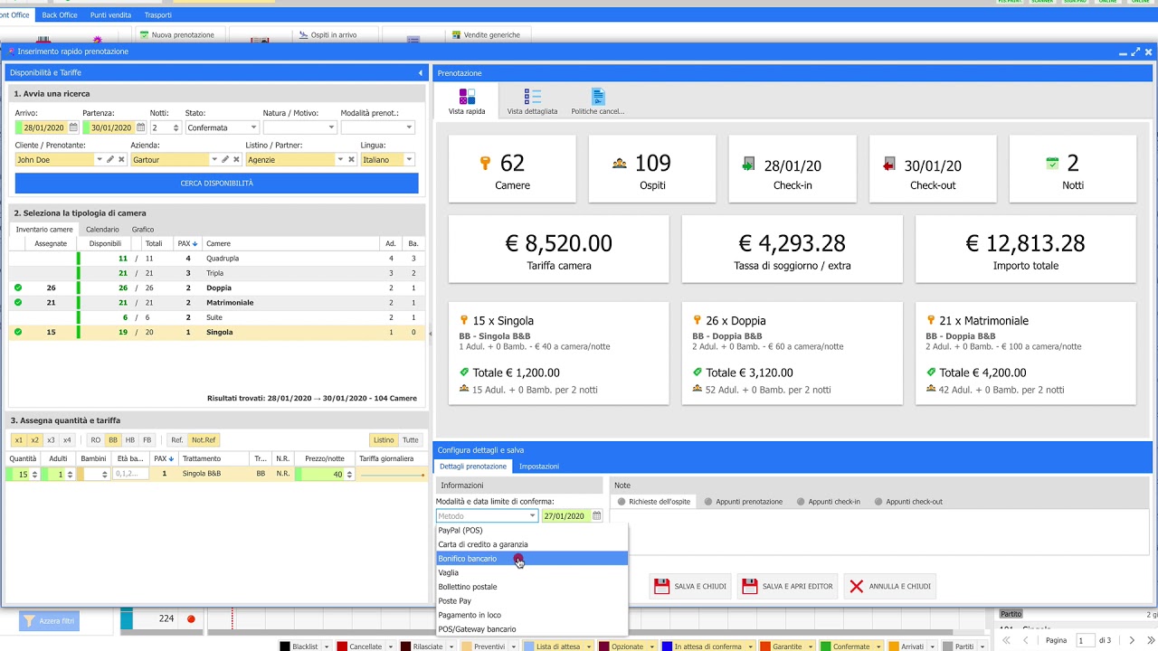 PMS Cloud Hotel. Inserimento prenotazione Rapido e di Gruppo.
