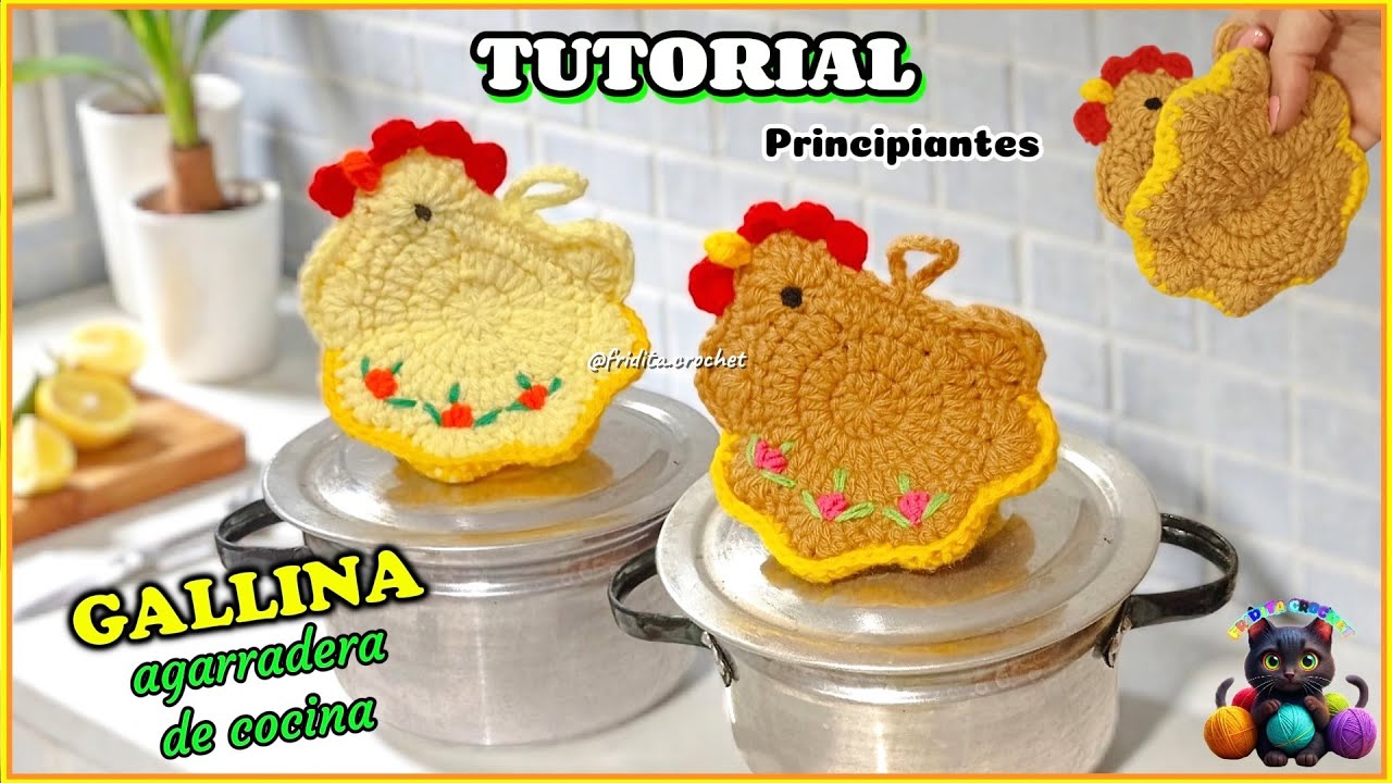 TUTORIAL - Agarradera de Cocina (GALLINA) Tejida a Crochet 🐔 &iexcl;F&aacute;cil para PRINCIPIANTES!