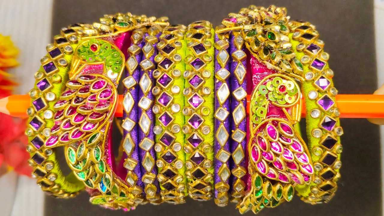 Trending Parrot Bangles | silk thread Kundan bangles 🦜|  bridal bangles set ☺️ DM to order