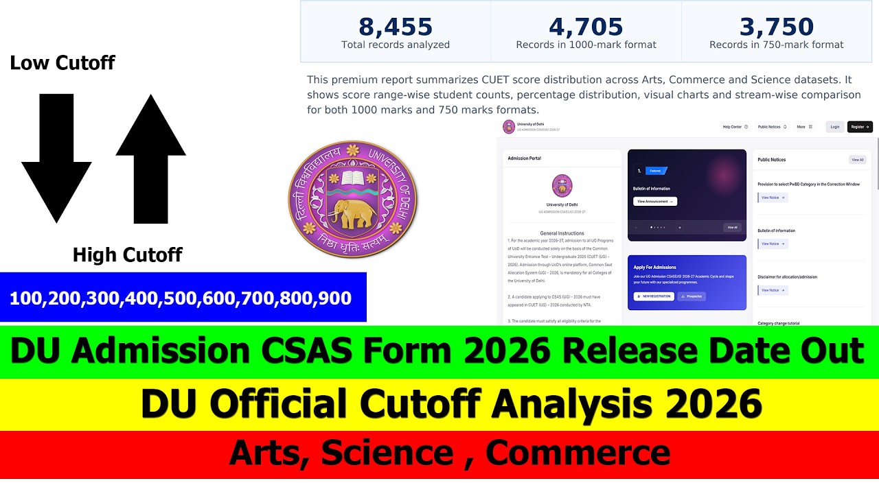 DU Admission CSAS Form 2026 Release Date Out | DU Official Cutoff Analysis 2026 Full PDF