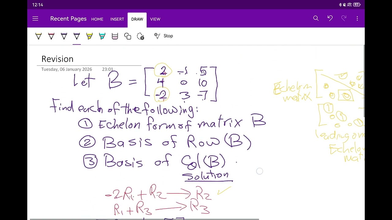 Echelon Matrices Explained: Row Space, Column Space & Basis Examples