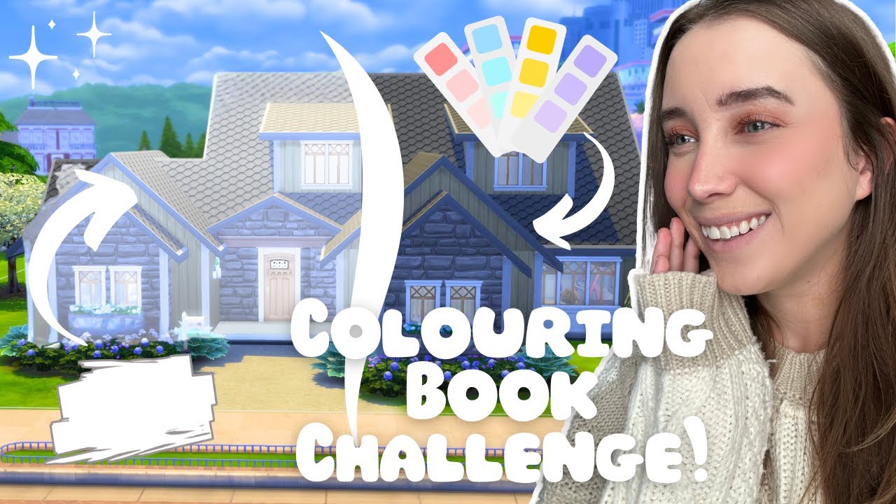 I tried the colouring book challenge in the sims 4 (white build then add color!)