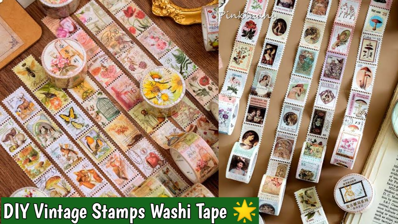 How to make Vintage Stamp Washi Tape at home 🌟 DIY Vintage Stamp Tape #craftersworld #journal #diy